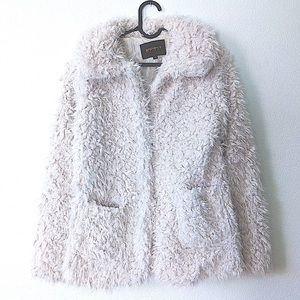 Fuzzy Sherpa Sweater Coat Cream White